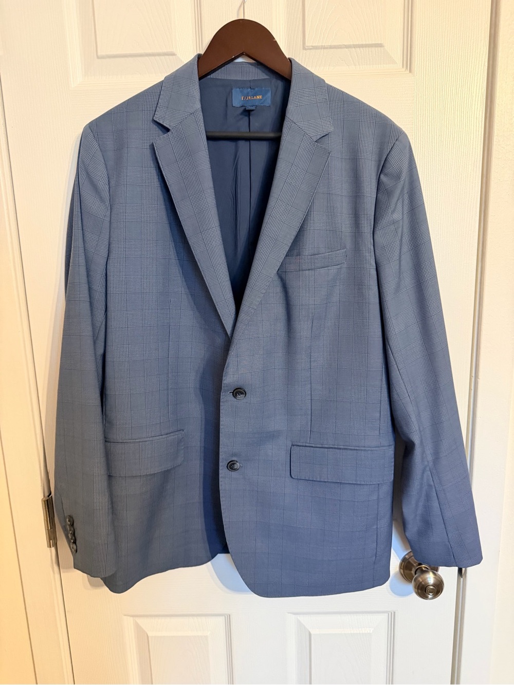 Light Blue Windowpane Two-Button Suit Jacket